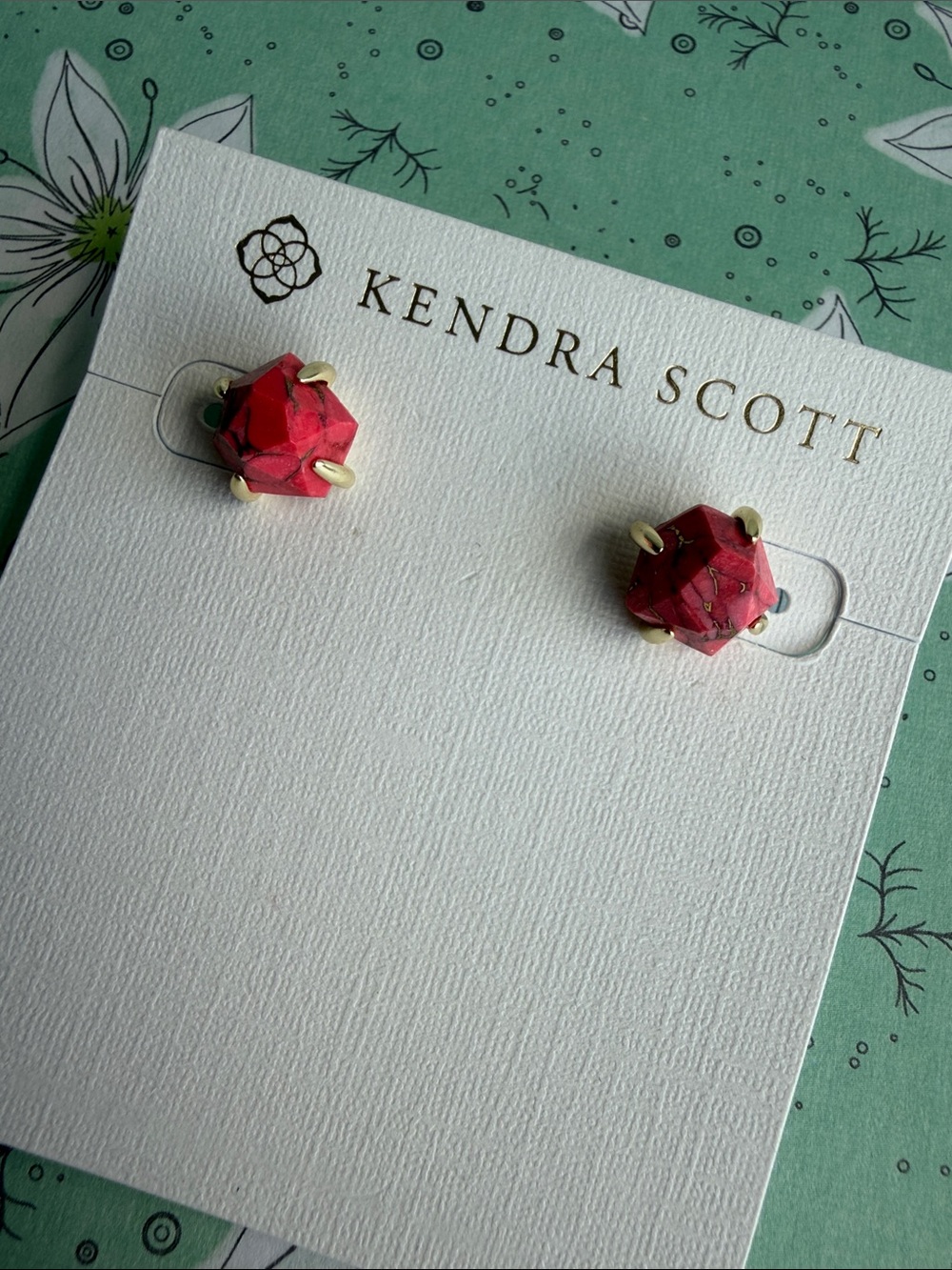 Kendra Scott Red Faceted Stone Gold-Tone Stud Earrings